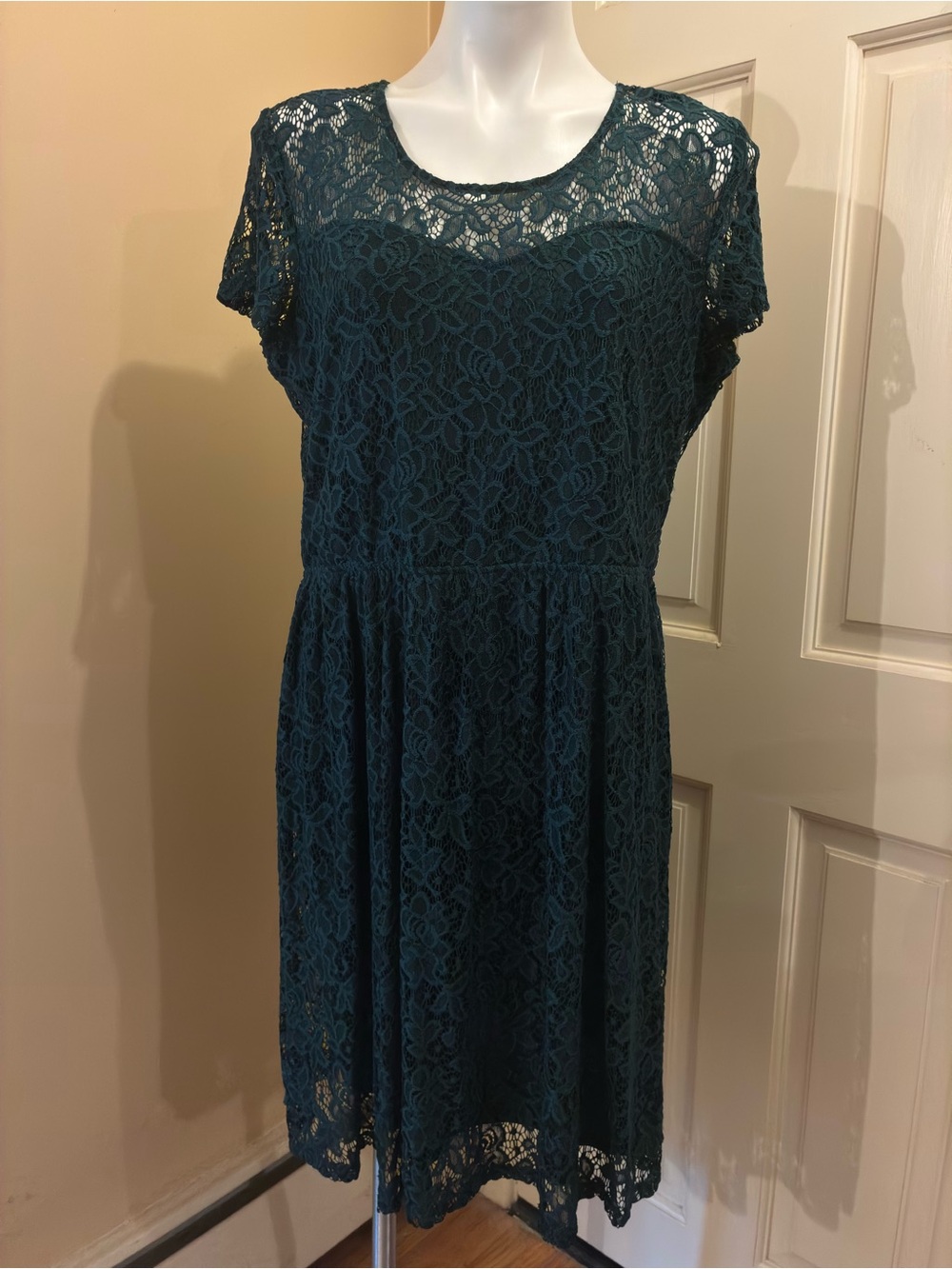 Maurices Short Sleeve Lace Dress Dark Green Size XL